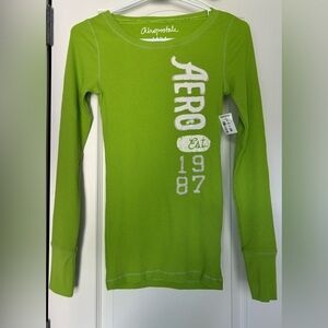 NEW Aeropostale waffle shirt Jr Med long sleeve teen/preteen Lime Green